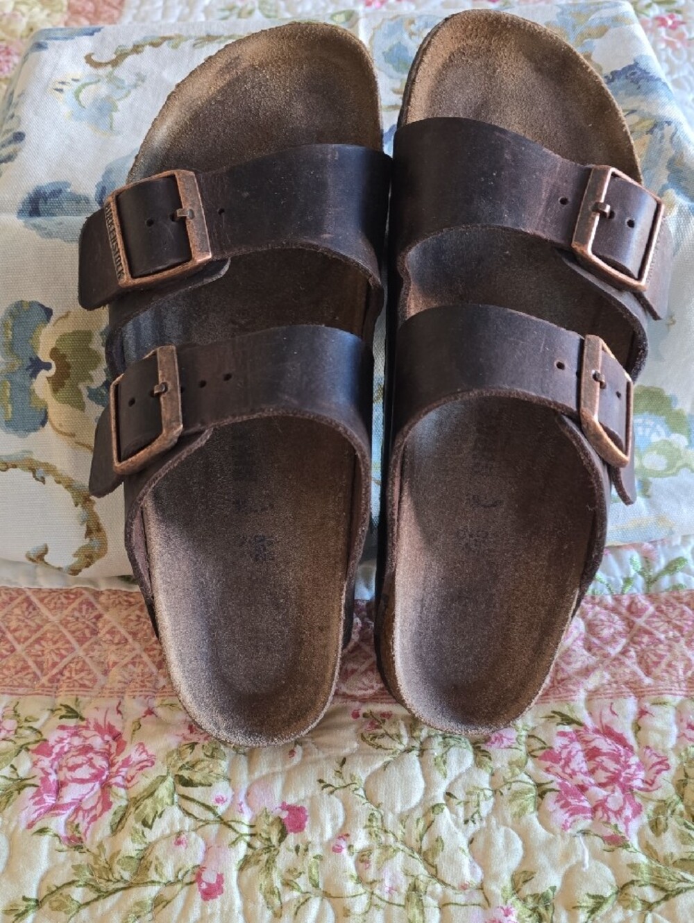 Classic Double-Strap Leather Slide Sandals in Dark Brown Sz 39 - Picture 3 of 7